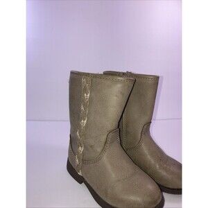 Oshkosh  Kids Boots Taupe Vertical-G Side Zip Size 8 With Gold And Taupe Braid